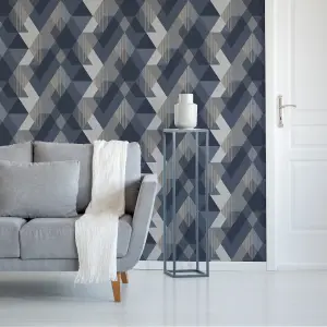 Sublime Decadence Navy Smooth Wallpaper Sample