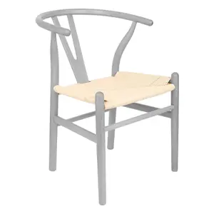 Nicholas Winter Beech Wooden Wishbone Dining Chair - Grey/Natural