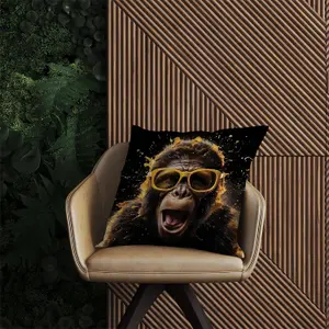 Splashart Monkey Face With Yellow Glasses Outdoor Cushion 60cm x 60cm