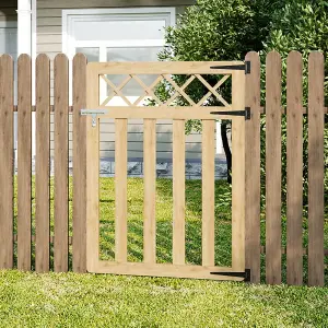 Wood Colour Outdoor Cross Top Wooden Garden Gate Pedestrian Fence Yard Door with Accessory Kit,120cm x 90cm