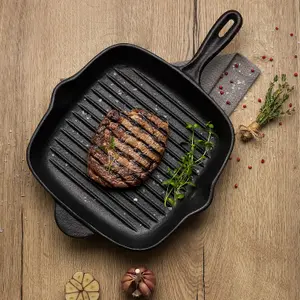 Tramontina Square Griddle Pan 27cm (2.2l) Pre-seasoned Cast Iron