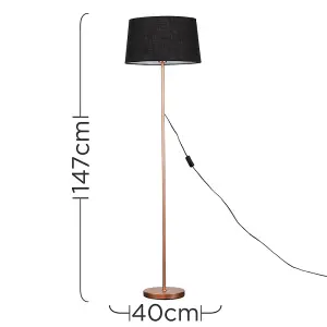 ValueLights Modern Standard Floor Lamp Base In Copper Metal Finish With Black Shade