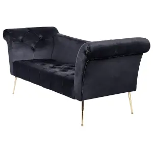 Velvet Chaise Lounge Black NANTILLY