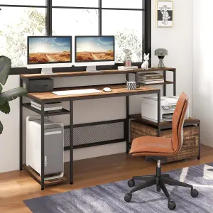 Costway 170CM Computer Desk Monitor Stand Writing Table W/ Power Outlets