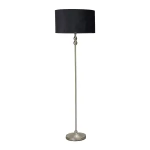 ValueLights Maggie Brushed Chrome Candlestick Floor Lamp with Black Velvet Lamp Shade and LED Bulb