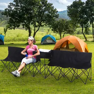 Outsunny 6 Seat Camping Bench Folding Portable Outdoor with Cooler Bag Black