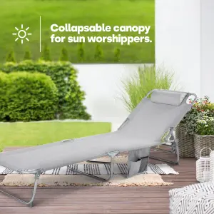 LIVIVO Folding Chair Sun Lounger with Canopy Sunshade, Grey