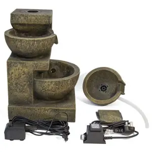 Primrose Kendall Stone Effect 3-Tier Cascading Garden Fountain Water Feature with LED Lights H48cm