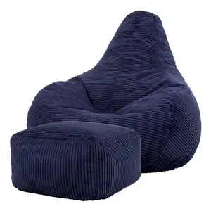 icon Dalton Corduroy Bean Bag Chair & Pouffe Navy Blue Recliner Bean Bags