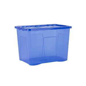 Wham Crystal 8 x 80L Plastic Storage Boxes with Lids. Large Size, Strong. Made in the UK Tint Spectrum Blue