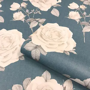 Rosa Floral Wallpaper Navy / Cream Belgravia 9764