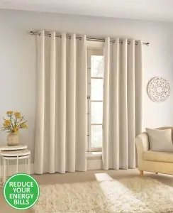 Enhanced Living 100% Blackout Thermal Cream Velvet Chenille Eyelet Curtains  Pair 46 x 54 inch (117x137cm)