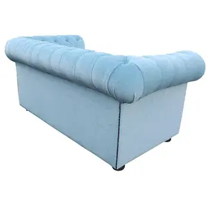 Chesterfield 2 Seater Sofa Settee Velluto Duck Egg Blue Fabric In Classic Style