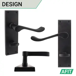 AFIT Black Victorian Scroll Bathroom Door Handles - 1 Pair of Matt Black Internal Lever Handles on Backplate