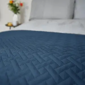 Brentfords Geo Pinsonic Blanket Throw Quilted Bedspread, Navy - 150 x 200cm