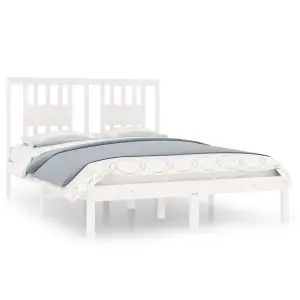 Berkfield Bed Frame White Solid Wood 120x190 cm 4FT Small Double