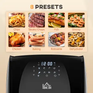 HOMCOM 12L 8 in 1 Digital Air Fryer Oven with Air Fry, Roast, Broil, Bake, Dehydrate, 8 Preset Modes, 1800W, Black