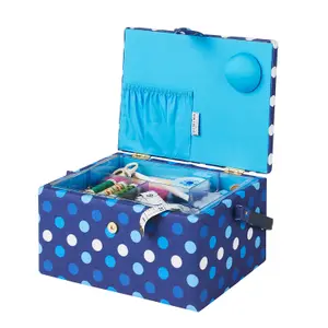 Medium Sewing Basket Navy Spot 18.5 x 26 x 15cm - Sewing Online GA1123M