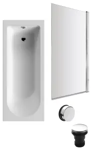 Round Single Ended Bath and Square Chrome Bath Screen and Waste - 1700 x 700mm