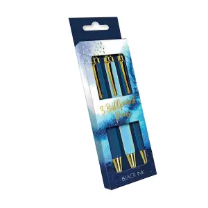 The Design Group Retractable Pen (Pack of 3) Blue/Gold (One Size)