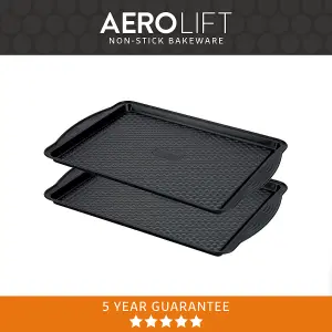 Prestige Aerolift Black Rectangular Steel Non-Stick Oven Tray Set Large Size 11 x 15" Twin Pack