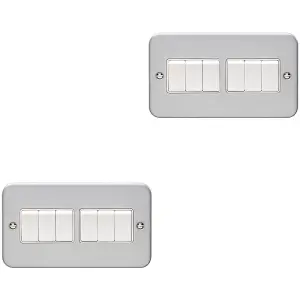 2 PACK 6 Gang Multi Light Switch 2 Way 10A HEAVY DUTY METAL CLAD - White Rocker