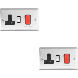 2 PACK 45A DP Oven Switch & Single 13A Switched Power Socket SATIN STEEL & White