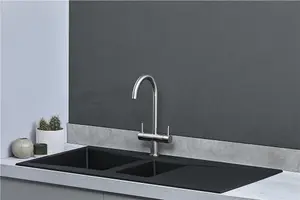 Liquida SEV150BL 1.5 Bowl Composite Reversible Black Kitchen Sink And Waste Kit