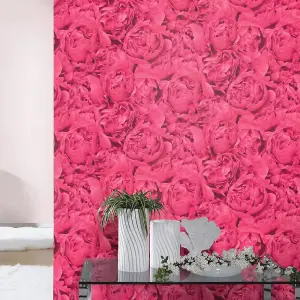 Rasch Freundin Pink Rose Wallpaper Floral Textured Paste The Wall Vinyl