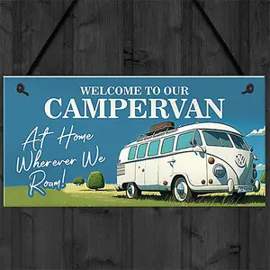 Red Ocean Campervan Welcome Sign - Novelty Wall Hanging Decor - Durable Sign for Indoor/Outdoor Use - Funny Campervan Sign