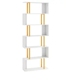 COSTWAY 6-Tier Geometric Bookcase 189 cm S-Shaped Bookshelf with Metal Frame