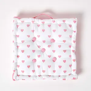 Homescapes Cotton Pink Hearts Floor Cushion, 40 x 40 cm