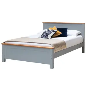 Aubrey Solid Wood Low Profile Bed Frame with Mattress Grey / 19cm King Memory Foam / Kingsize (5')