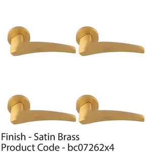 4 PACK - Premium Elegant Curve Door Handle Set - Satin Brass Bar Lever on Round Rose