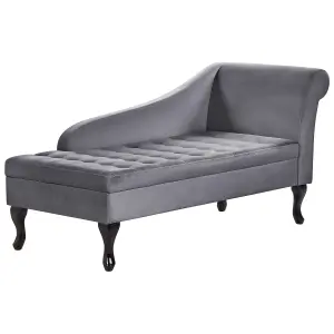 Right Hand Velvet Chaise Lounge with Storage Dark Grey PESSAC