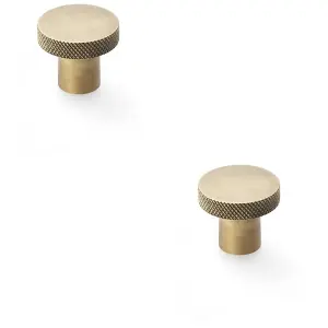 2 PACK - Knurled Round Radio Cupboard Door Knob - 30mm Diameter Antique Brass Pull Handle