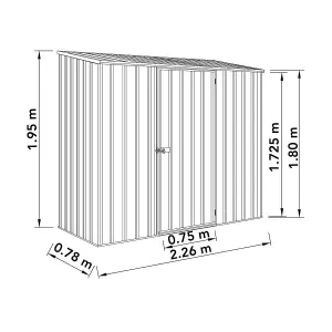 Absco 7.5ft x 3ft Metal Storage Shed Pent Roof Single Door Green Garden Building