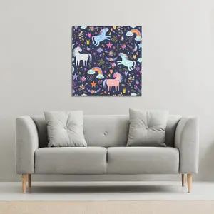 unicorns on navy (Canvas Print) / 127 x 127 x 4cm