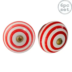 Nicola Spring - Round Ceramic Cabinet Knobs - Stripe - Pack of 6