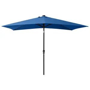 Berkfield Parasol with LEDs and Steel Pole Azure Blue 2x3 m