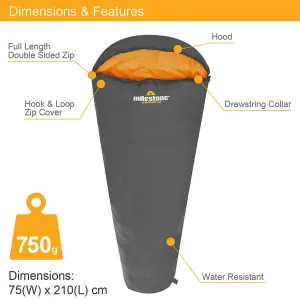 Milestone Camping Mummy Single Layer Sleeping Bag - Black