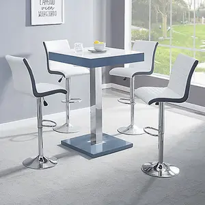 Topaz Glass White Grey Bar Table 4 Ritz White Grey Stools