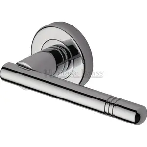 Heritage Door Handle Lever Latch on Round Rose Alicia Design (Set of 2) Polished Chrome