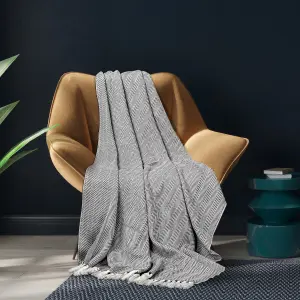 EHC Herringbone Lightweight Soft Warm Wool  Feel Acrylic Throws for Sofa Blanket - Black