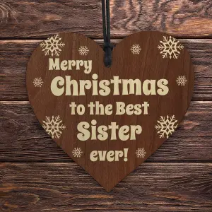 Red Ocean Sister Christmas Gifts From Brother, Wooden Hanging Heart Christmas Decoration