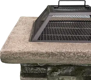 Homeology Fireology VIETRI Majestic Garden Fire Pit Brazier and Barbecue with Eco-Stone Finish