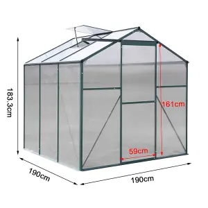 Polycarbonate Greenhouse Aluminium Framed Walk In Green House with Window Opening, 6x6 ft