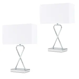 ValueLights Kuros Pair of Contemporary Polished Chrome Table Lamps with White Rectangular Shades