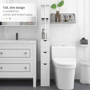 HOMCOM Tall Bathroom Storage Cabinet with Shelf and Drawers, White