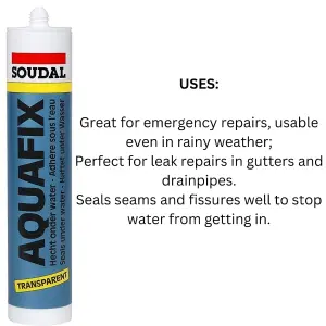 Soudal Aquafix All Weather Sealant, Clear, Seals Underwater 300ml  (Pack of 6)